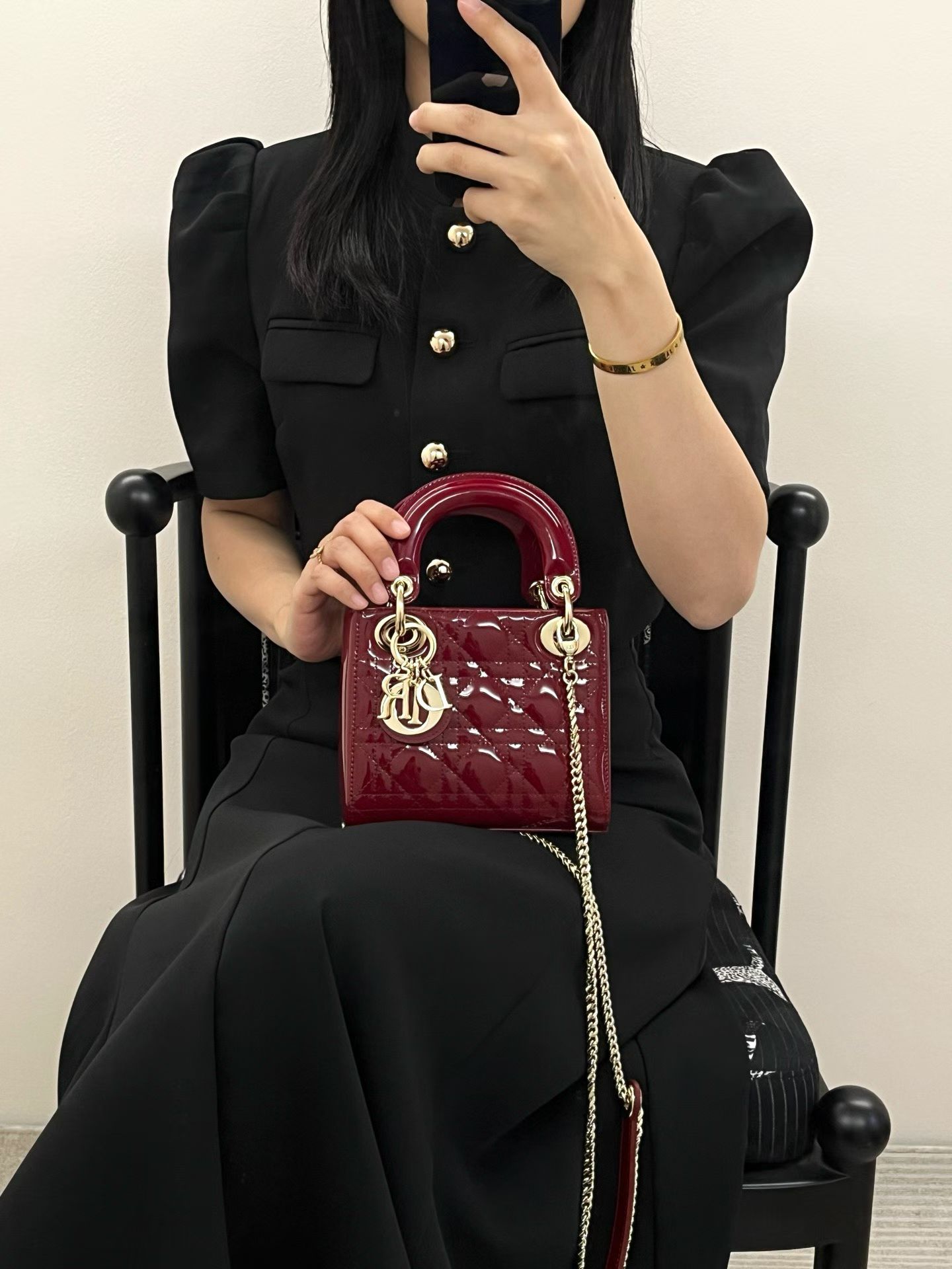 Bolso Lady Dior Pequeño 3 cannages en piel de charol - Image 2