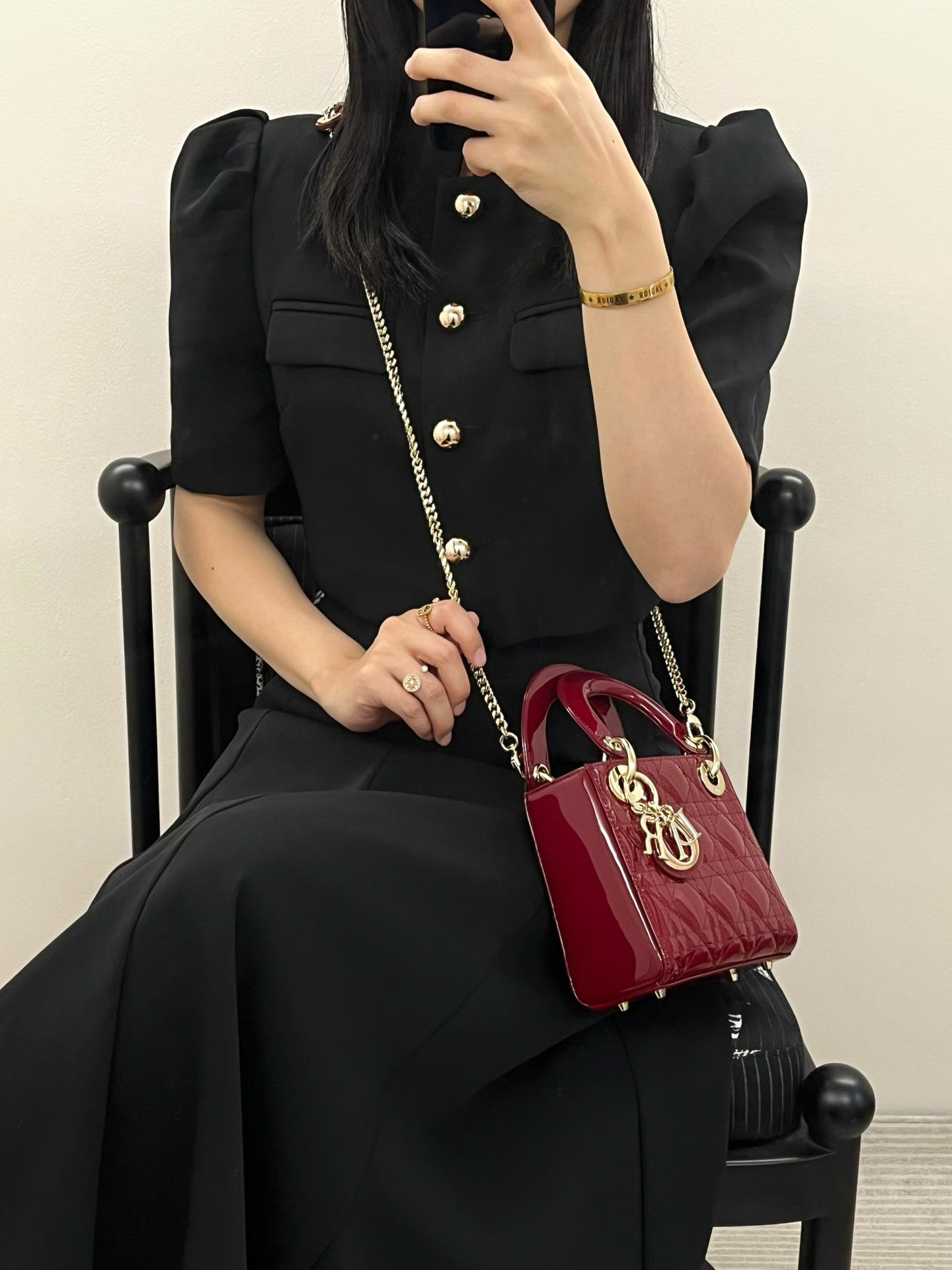 Bolso Lady Dior Pequeño 3 cannages en piel de charol - Image 3