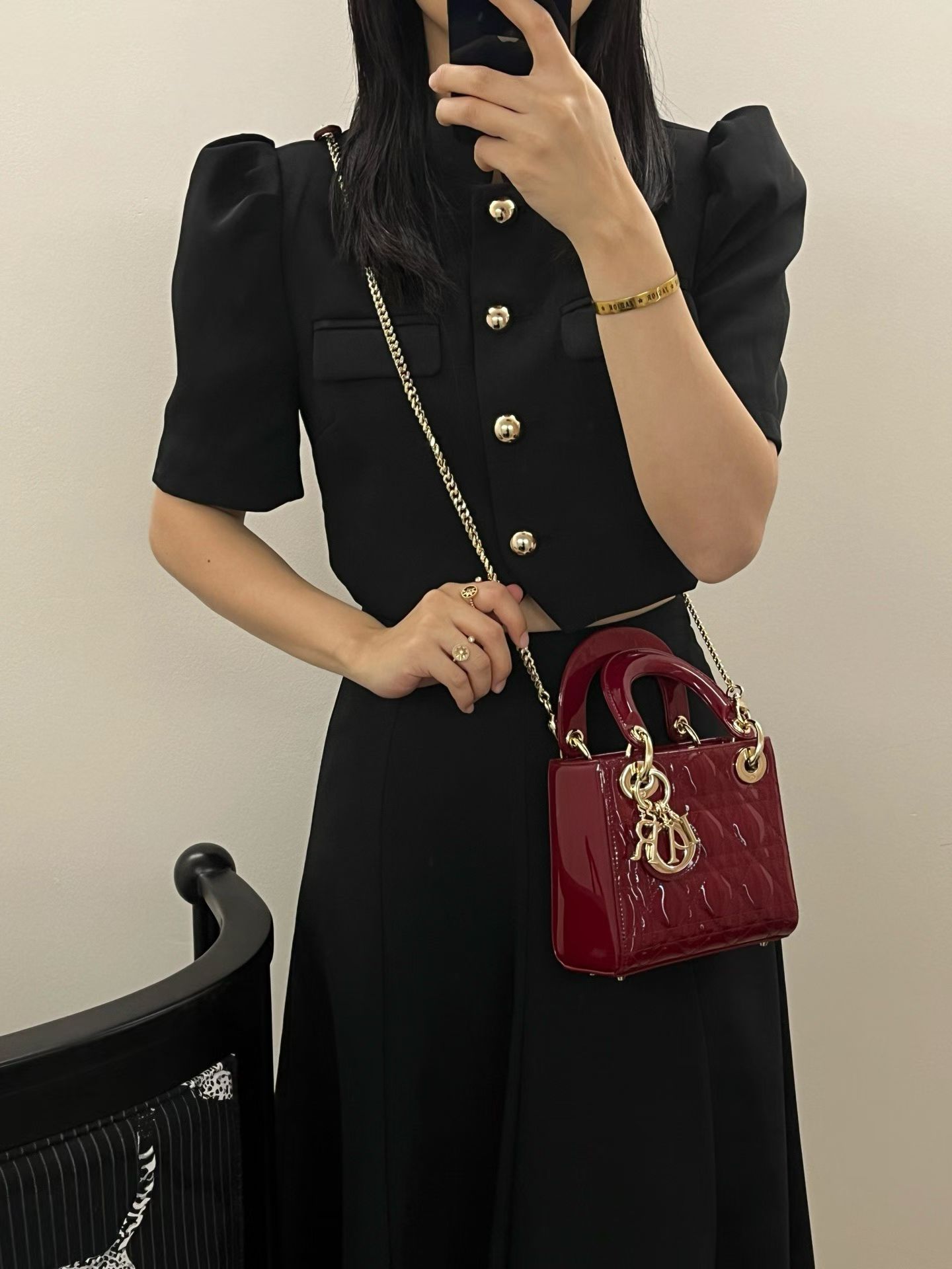 Bolso Lady Dior Pequeño 3 cannages en piel de charol - Image 4