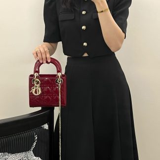 Bolso Lady Dior Pequeño 3 cannages en piel de charol