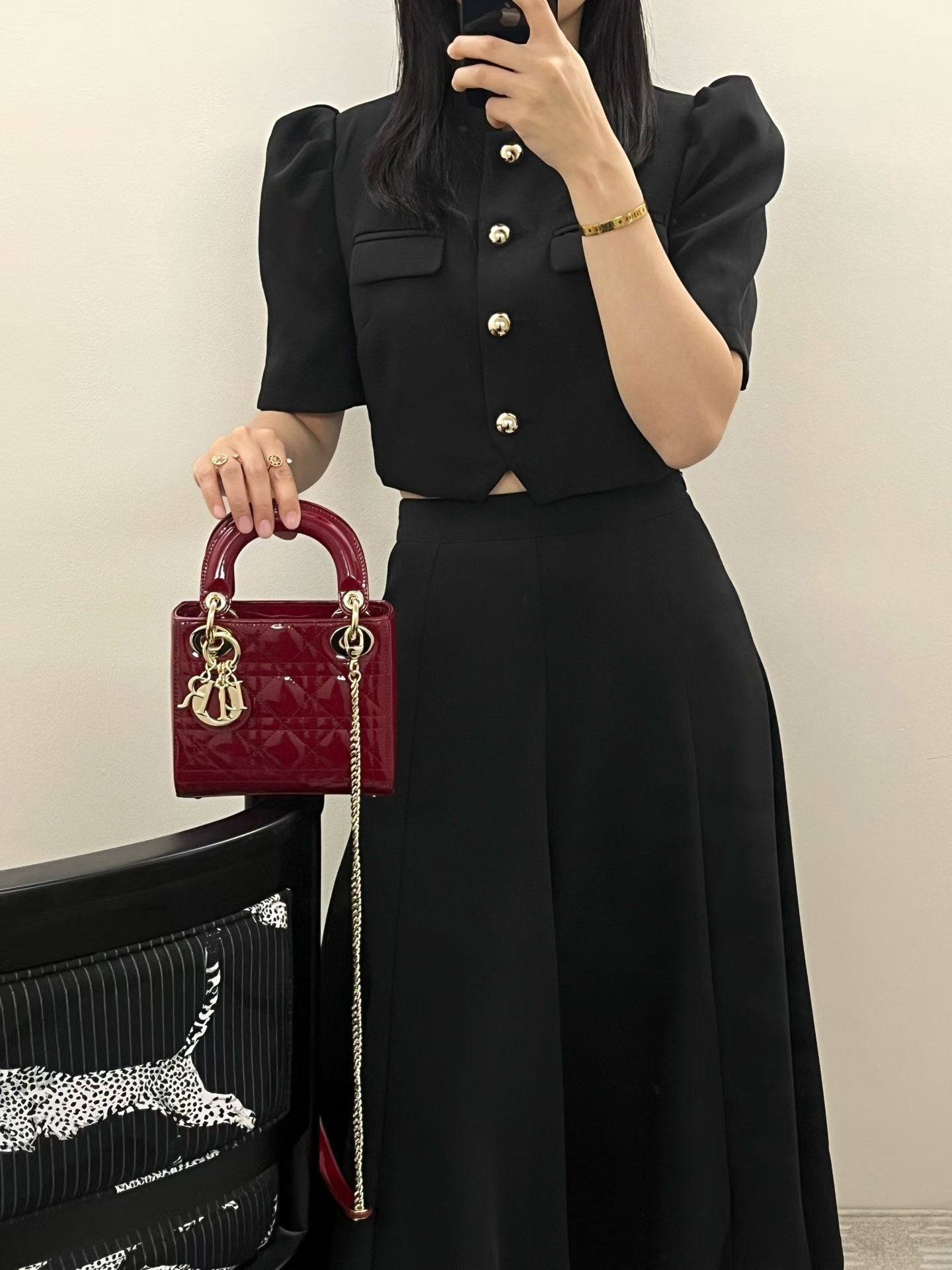 Bolso Lady Dior Pequeño 3 cannages en piel de charol