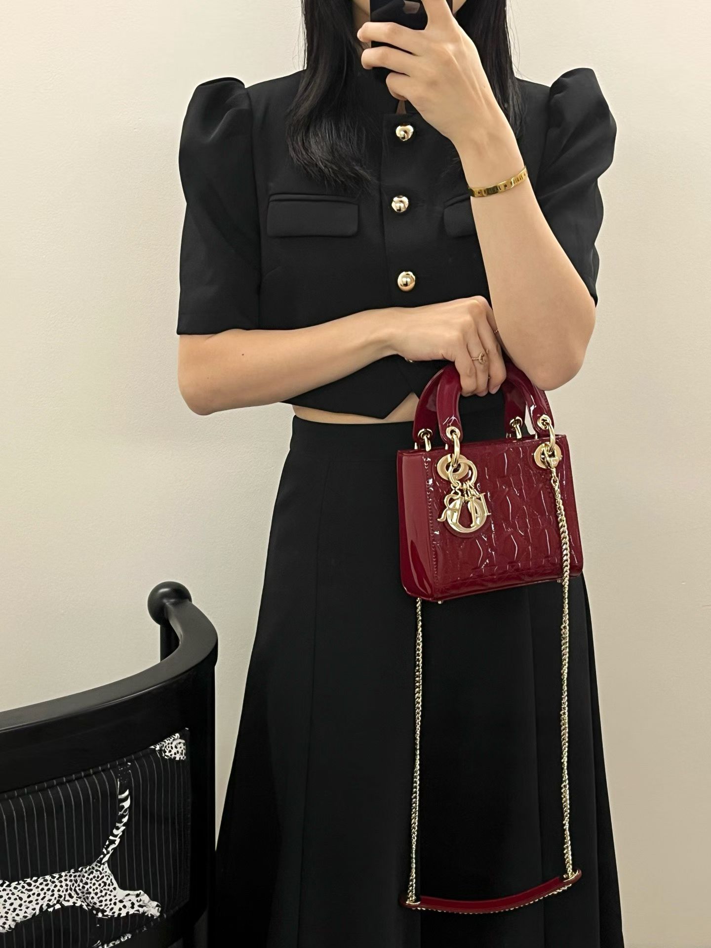 Bolso Lady Dior Pequeño 3 cannages en piel de charol - Image 7