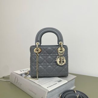 Bolso Lady Dior Pequeño 3 cannages Gris piedra