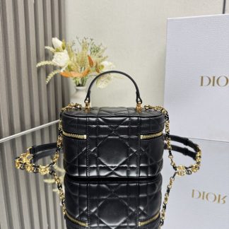 Estuche Lady Dior Vanity Mini en piel de cordero Cannage negro