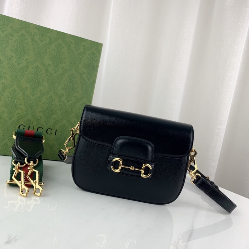 Bolso Gucci 1955 Horsebit Piel Negra Correa Web Verde-Roja - Image 5