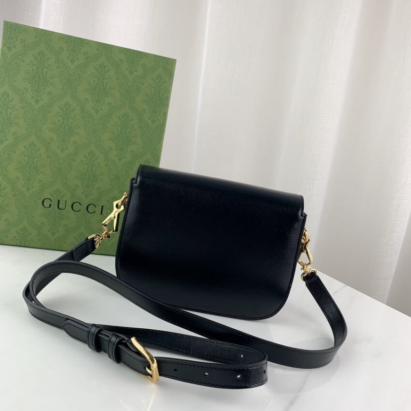 Bolso Gucci 1955 Horsebit Piel Negra Correa Web Verde-Roja - Image 7