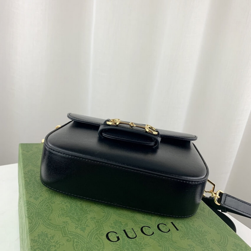 Bolso Gucci 1955 Horsebit Piel Negra Correa Web Verde-Roja - Image 8