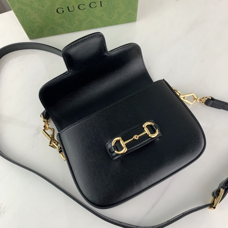 Bolso Gucci 1955 Horsebit Piel Negra Correa Web Verde-Roja - Image 9