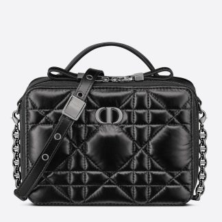 bolsos de lujo Dior Caro Box Bag with Chain in Black Macrocannage Calfskin