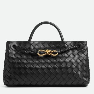 bolsos de lujo mano Bottega Veneta Andiamo Small East/West Bag In Black Intrecciato Lambskin