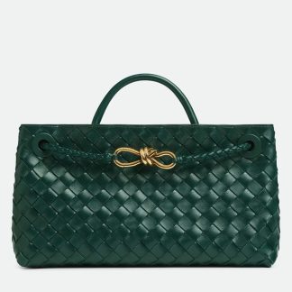 bolsos de lujo mano Bottega Veneta Andiamo Small East/West Bag in Green Intrecciato Lambskin