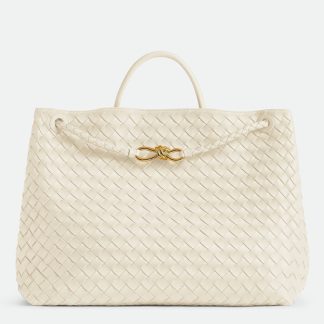bolsos de lujo mano Bottega Veneta Andiamo Large Bag in White Intrecciato Lambskin