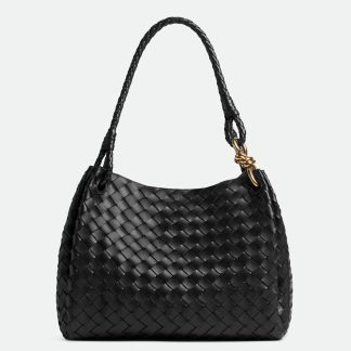 bolsos de lujo mujer Bottega Veneta Parachute Large Bag in Black Intrecciato Lambskin