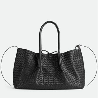 bolsos de lujo mujer Bottega Veneta Pinacoteca Large Bag in Black Intrecciato Calfskin