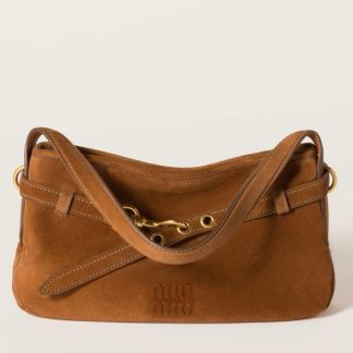 bolsos de lujo Miu Miu Aventure Small Shoulder Bag in Brown Suede Leather