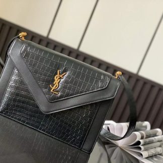 Bolso bandolera Gaby de Saint Laurent piel con grabado de cocodrilo negro