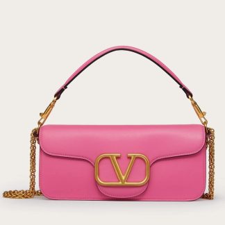 bolsos de lujo mujer Valentino Loco Large Shoulder Bag In Pink Calfskin