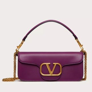 bolsos de lujo mujer Valentino Loco Large Shoulder Bag In Purple Calfskin