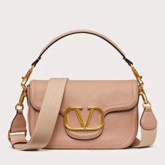 bolsos de lujo mujer Valentino Alltime Shoulder Bag in Beige Grained Leather
