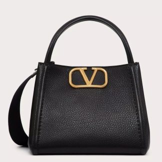 bolsos de lujo mujer Valentino Alltime Medium Bag in Black Grained Calfskin