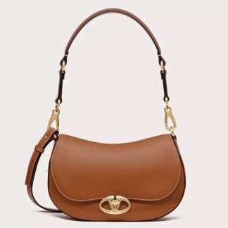 bolsos de lujo mujer Valentino Garavani Ohval Small Shoulder Bag in Brown Calfskin