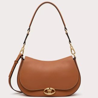 bolsos de lujo mujer Valentino Garavani Ohval Medium Shoulder Bag in Brown Calfskin