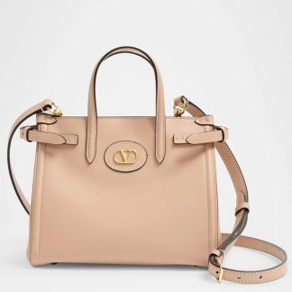 bolsos de lujo mujer Valentino Antibes Small Shopping Bag in Beige Leather