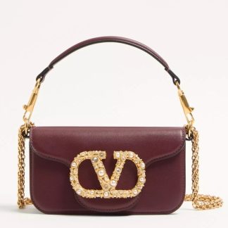 bolsos de lujo mujer Valentino Loco Small Shoulder Bag in Bordeaux Calfskin With Jewel Logo
